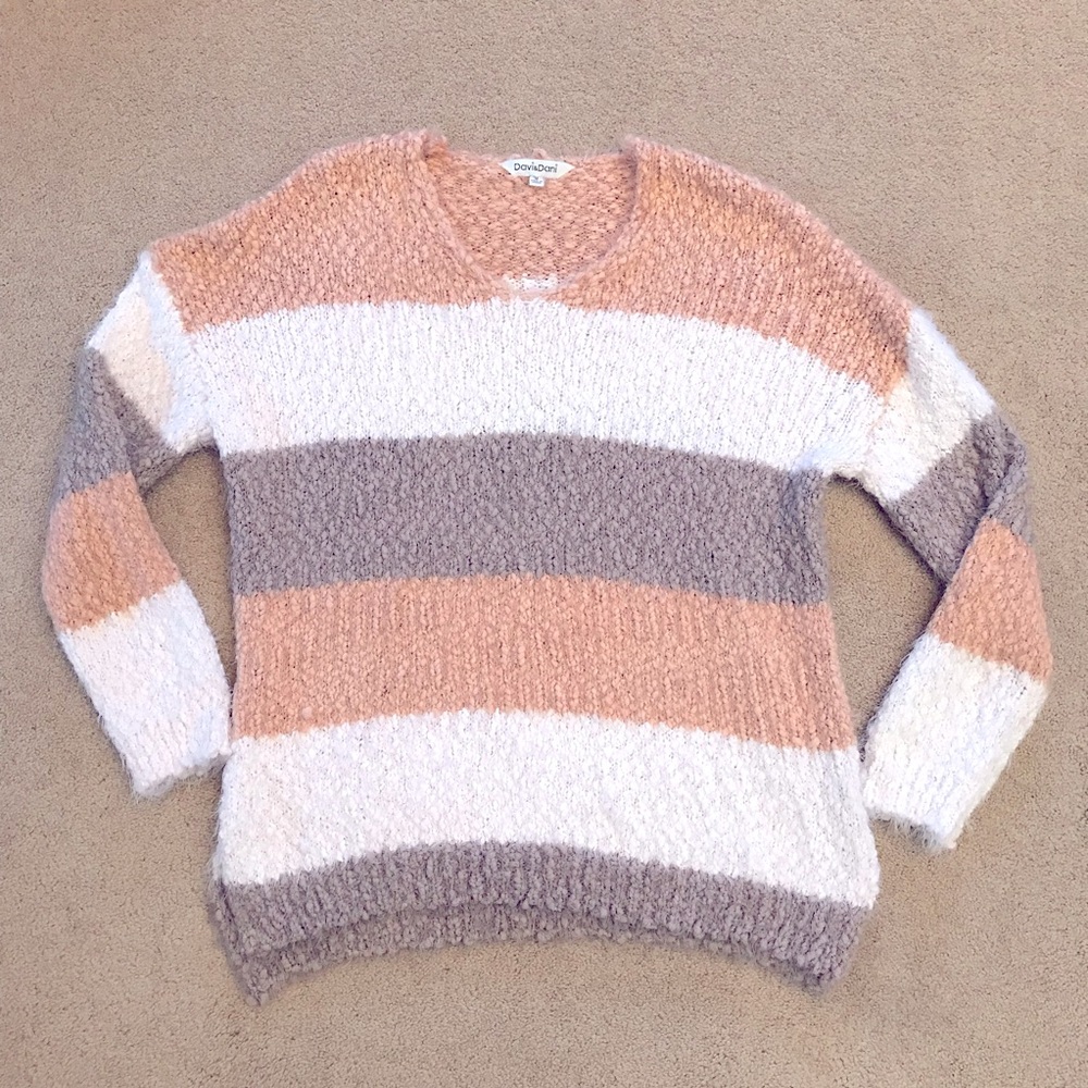 Davi Dani Oversized Tunic Sweater Size M Wide Stripe Popcorn Knit Fall Pastel